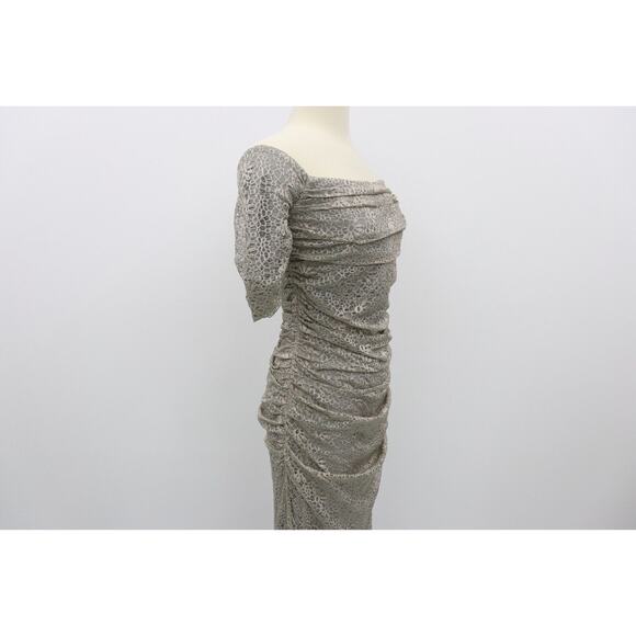 Badgley Mischka Lace Gown Silver Off the Shoulder Dress Size 8 Retail $660 - Picture 7 of 16